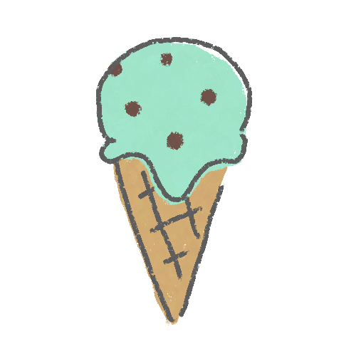 チョコミントのアイスクリーム　ゆるいイラスト