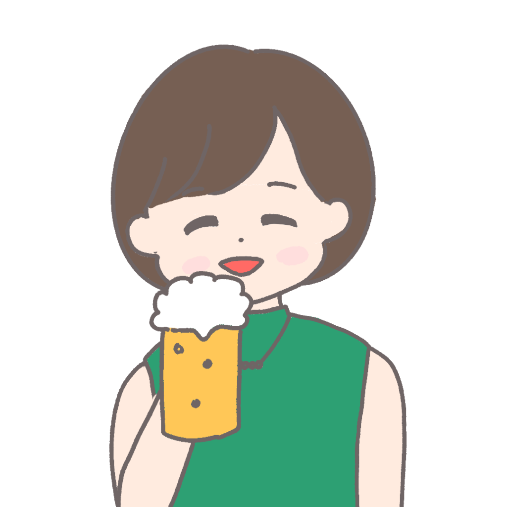 ビールジョッキを持って乾杯をしようとしている女性のイラスト